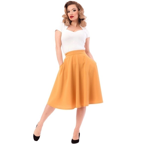 Mustard Gold Retro High Waist Full Flare Skirt w Pockets Size 1X - Hey Viv - Picture 1 of 4